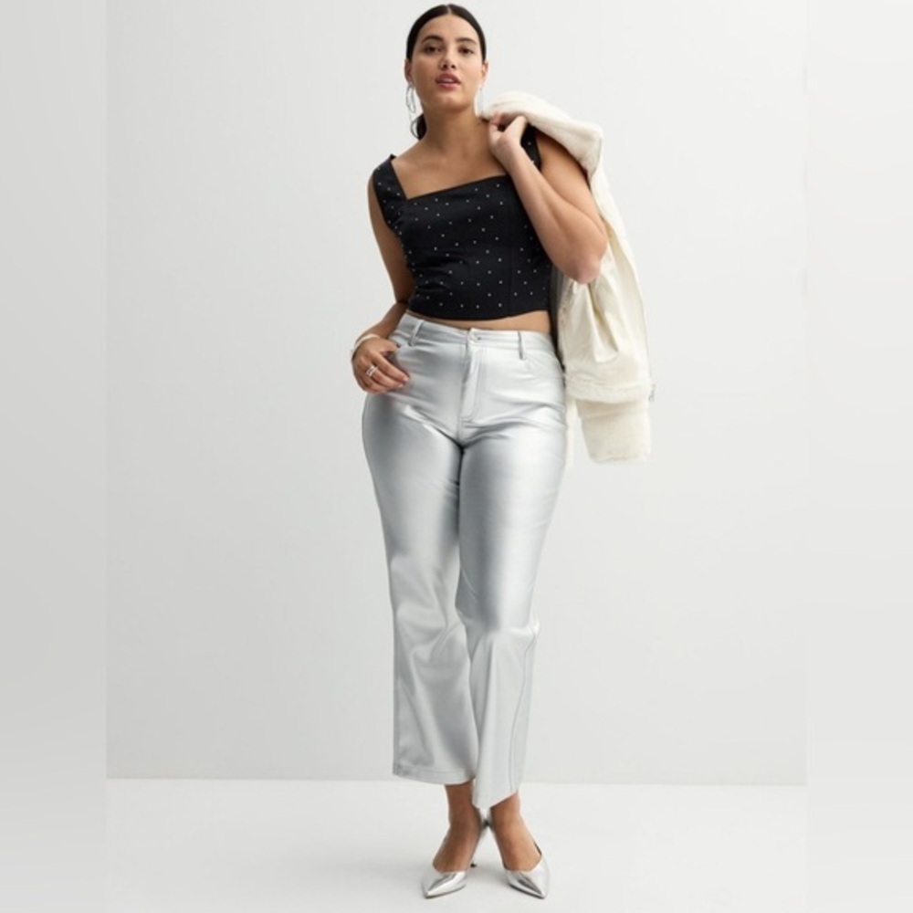 NEW…INTEMPO Pleather Silver Straight Leg Pants